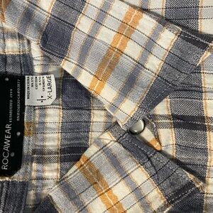 Rocawear Men's Casual Plaid Shirt - Blue, Orange, and White